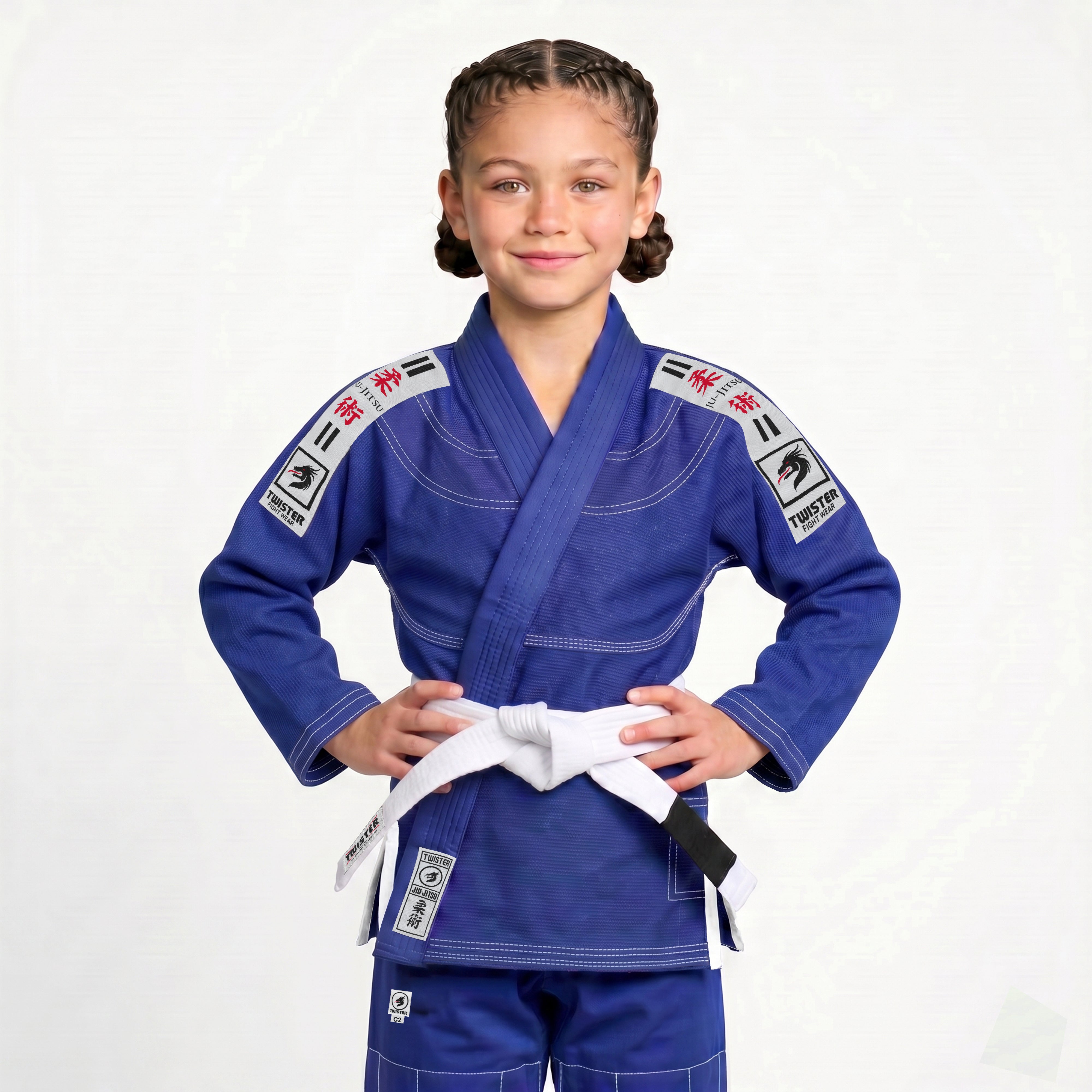 Twister Kids Brazilian Jiu Jitsu Gi | Preshrunk Ultra Light Fabric Youth BJJ Gi | Comes with FREE White Belt BLUE