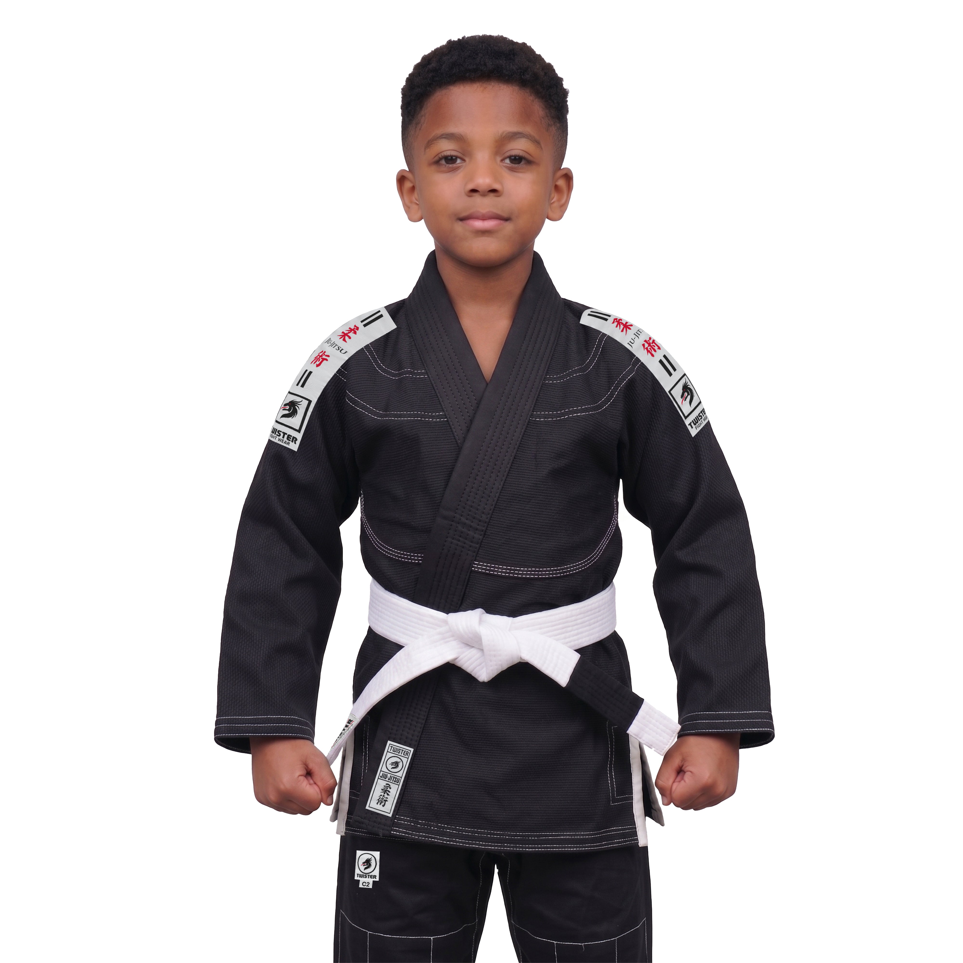 Twister Kids Brazilian Jiu Jitsu Gi | Preshrunk Ultra Light Fabric Youth BJJ Gi | Comes with FREE White Belt | BLACK